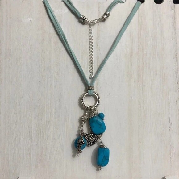 Turquoise & Silver Dangle Pendant Necklace - Picture 1 of 5